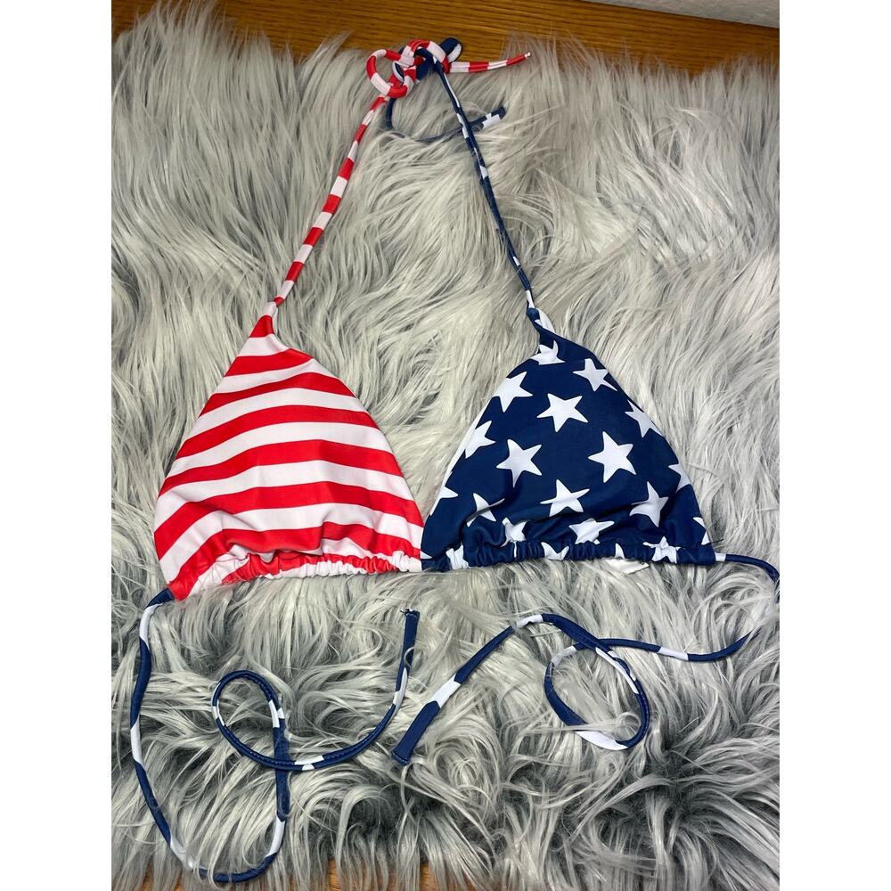 Womens red white blue freedom string Bikini top removeable padding size medium